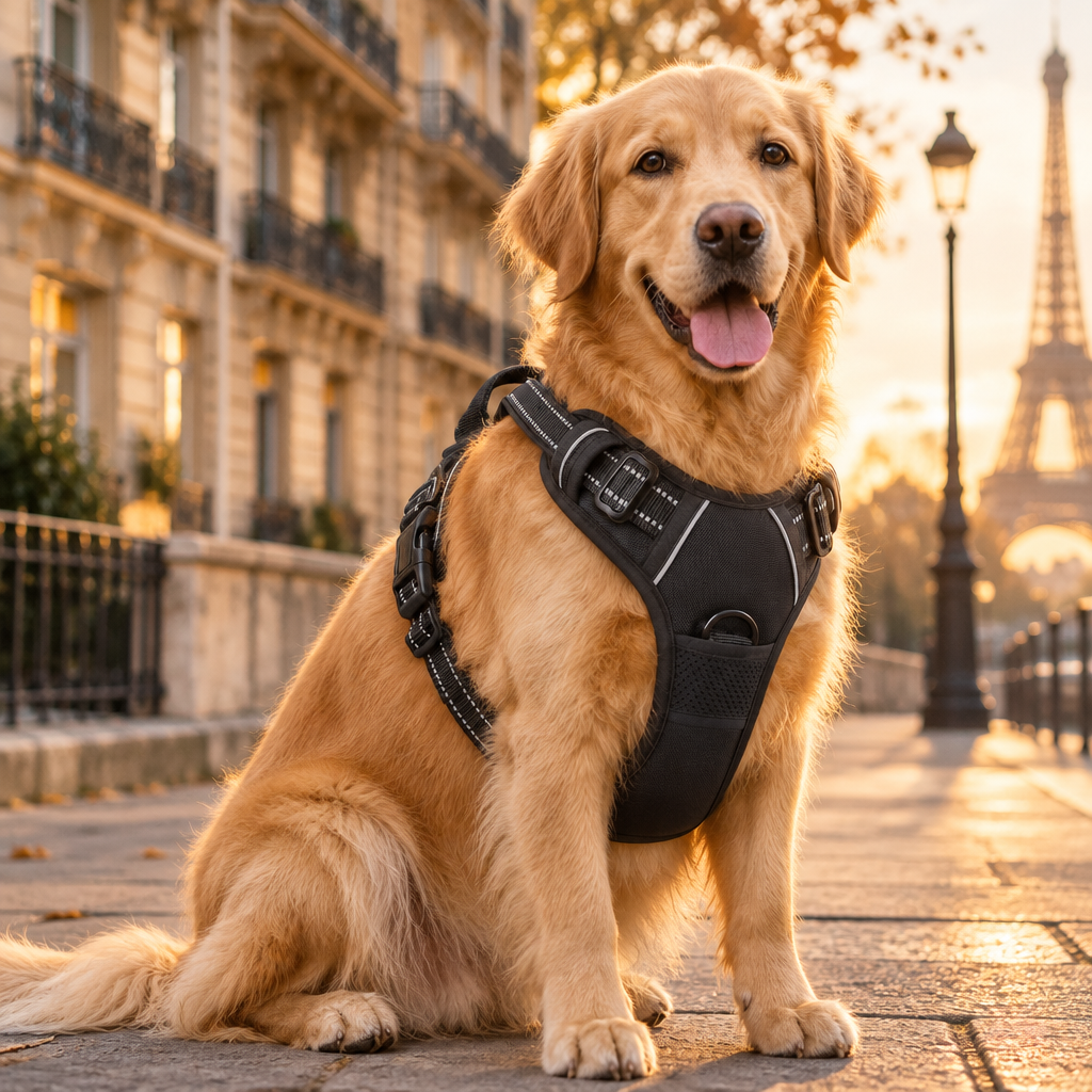 Harnais réfléchissant réglable pour chien avec poignée