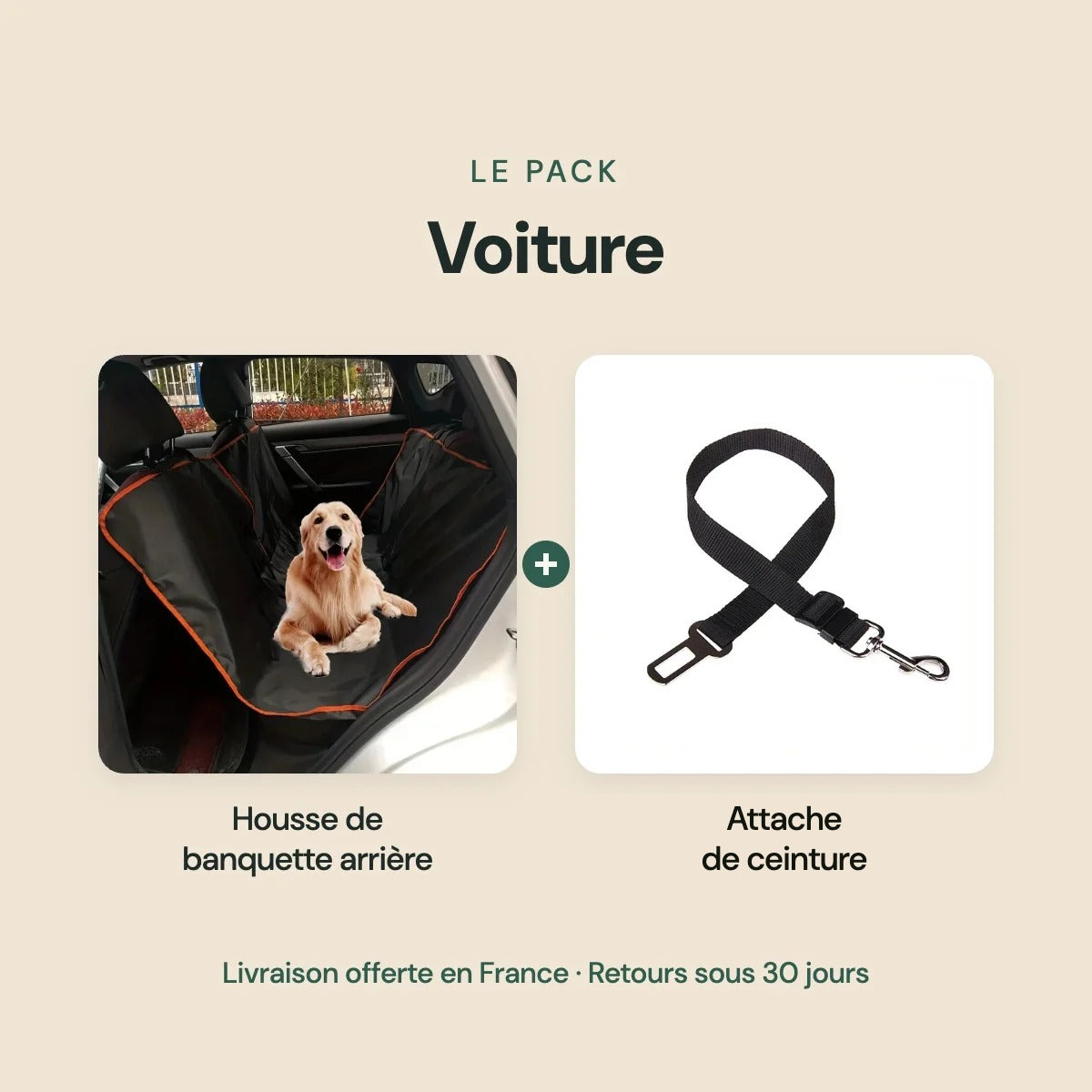 Pack Voiture : housse de banquette arrière et attache de ceinture noire