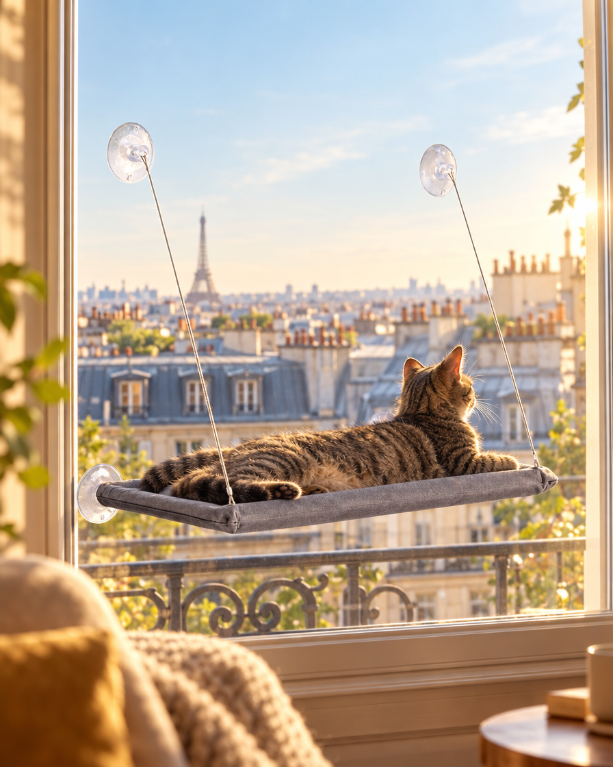 Hamac de fenêtre pour chat à ventouses