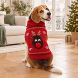 Pull de Noël pour chien, motif renne au nez pompon