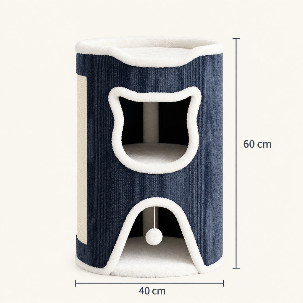 Dimensions de la tour cabane pour chat : 40 cm de large et 60 cm de haut